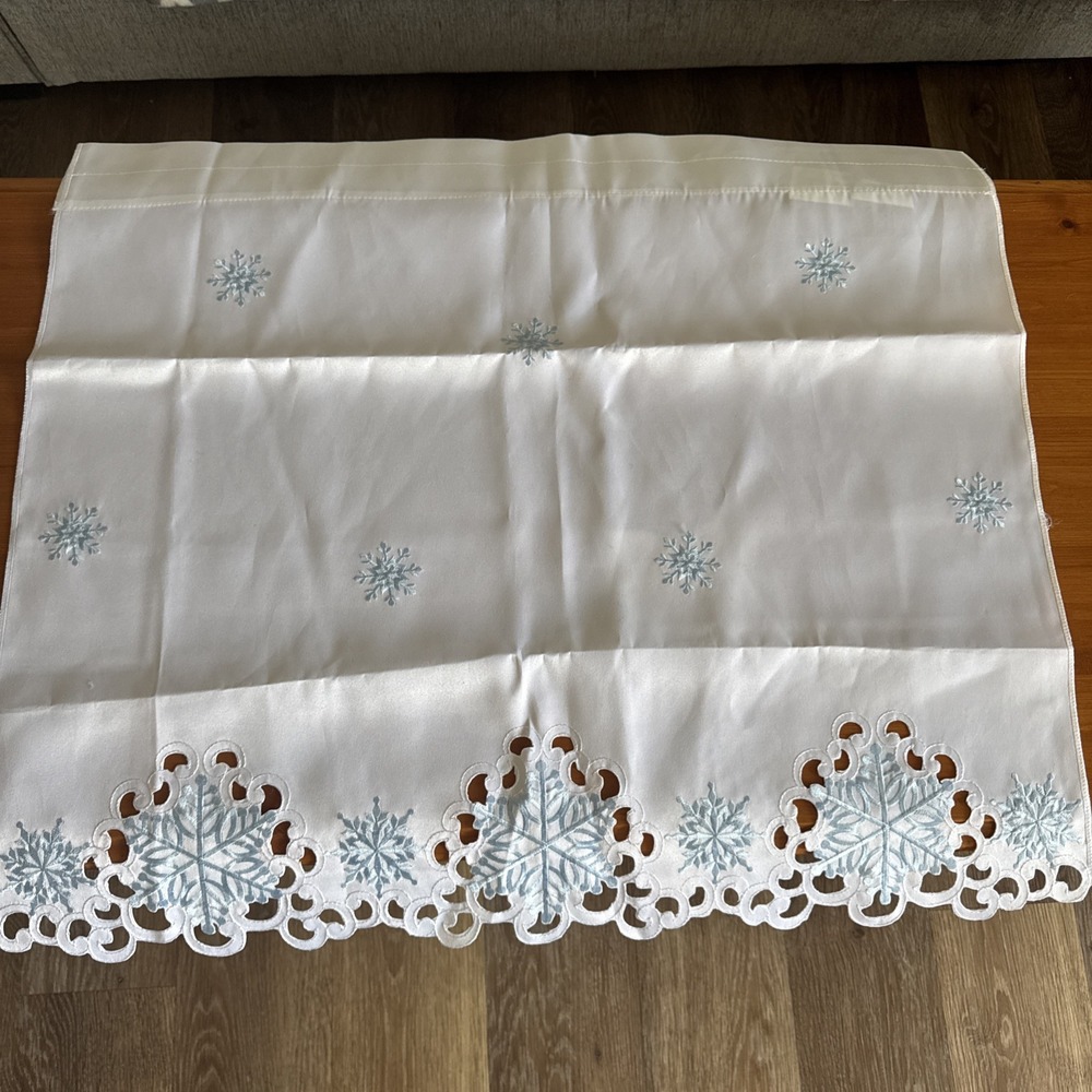 collections etc. white Blue snowflakes embroidered curtains set of 2
